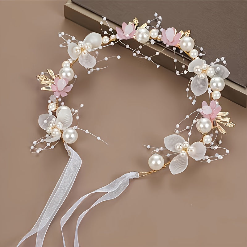 Romantic Floral Bridal Headband with Faux Pearls and Beads - Perfect for Weddings, Princess Birthdays, and Parties