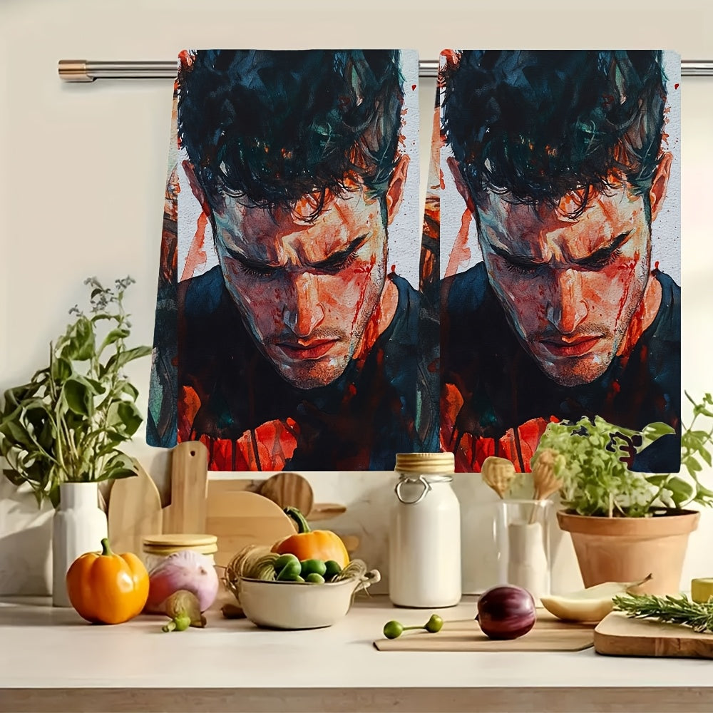 Two ultra-soft kitchen towels featuring the Guts World Tour design. These highly absorbent and machine washable dish hand towels are perfect for contemporary coastal themed decor. Each towel measures 40.64x60.96 cm, making them ideal for holiday