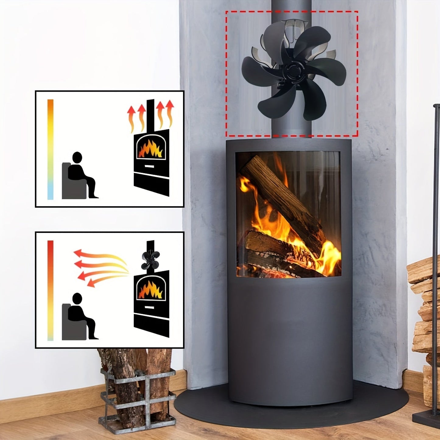 Upgrade your fireplace with the sleek Polished Aluminum 6-Blade Stove Fan featuring an adjustable clamp. This heat-powered wood stove fan silently circulates air, creating efficient ventilation in your fireplaces. Say goodbye to noisy electric fans, the