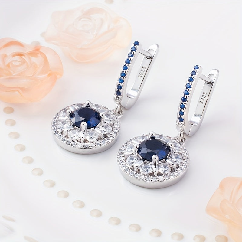 Stunning Drop Earrings Made of 925 Sterling Silver with Blue Cubic Zirconia - Hypoallergenic, Plated in 18K Gold, Great for Sensitive Ears - Perfect Gift for Birthdays or Holidays