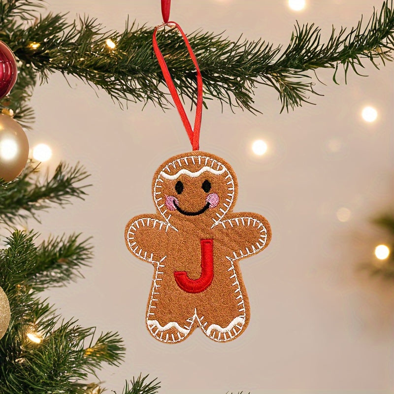 Embroidered gingerbread man ornament for Christmas decoration, made of fabric material. Classic style and no power required. Perfect for home and kitchen use.