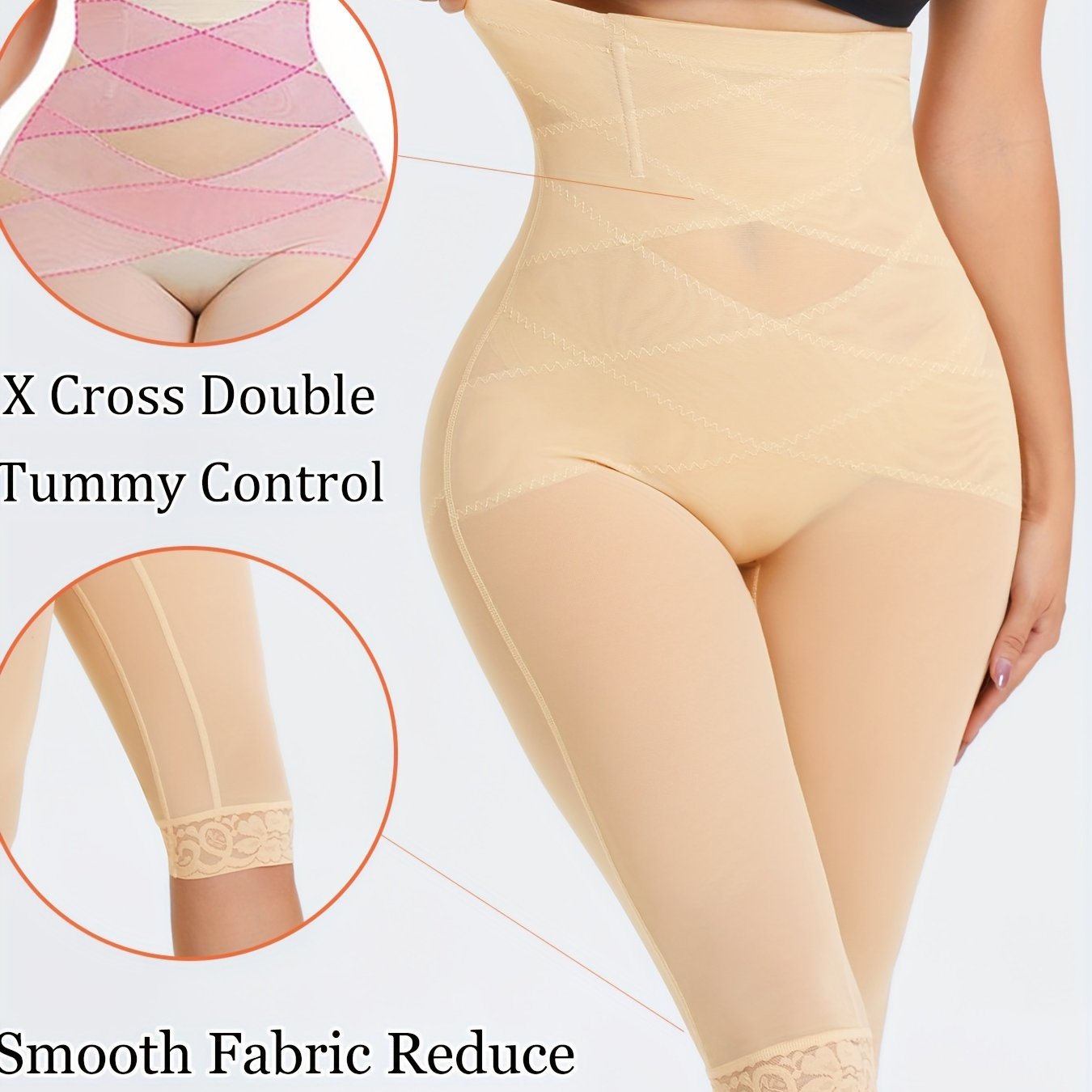 High waist compression shorts for women to lift and shape buttocks, with tummy control. Ideal for shaping underwear and shapewear.