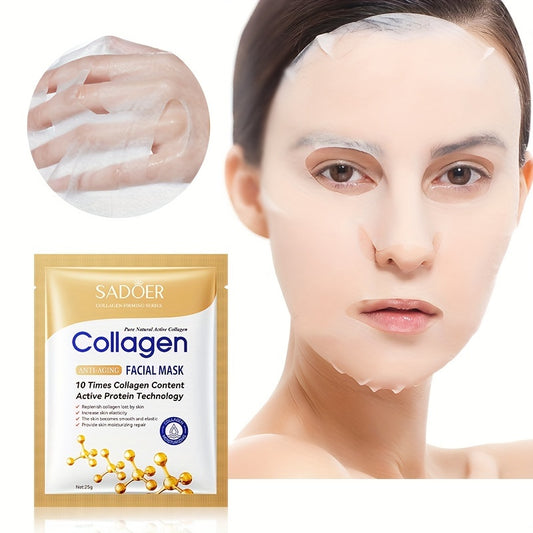 SADOER Collagen Facial Mask: 10x Collagen for Firming & Hydrating, Preservative-Free, All Skin Types, Korean Beauty Essential, Moisturizing Face Film