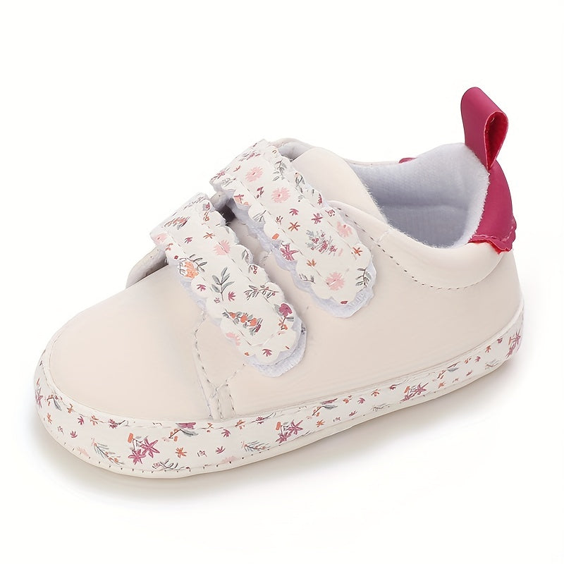 Cute floral print sneakers for baby girls - trendy slip-ons with adjustable hook & loop fastener!