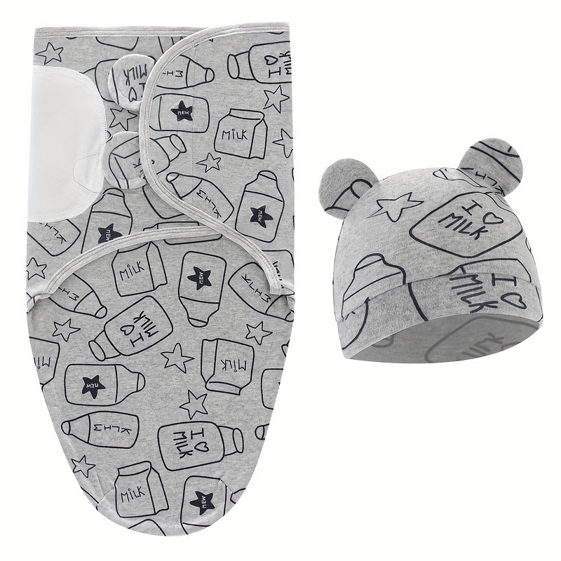 Newborn newborn swaddle set includes adjustable sleeping bag for prevention of startle reflex.