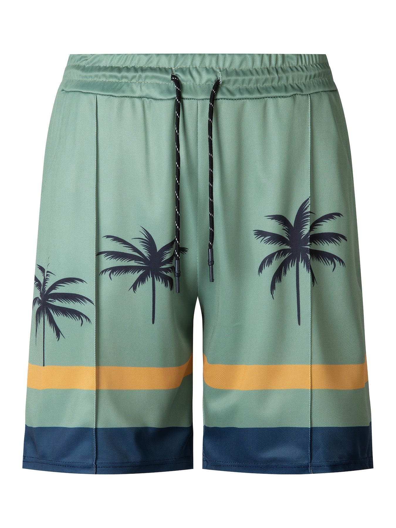 Men's casual palm tree print shirt and shorts set made of summer knit polyester with zipper detailing and turn-down collar - perfect for beachwear.