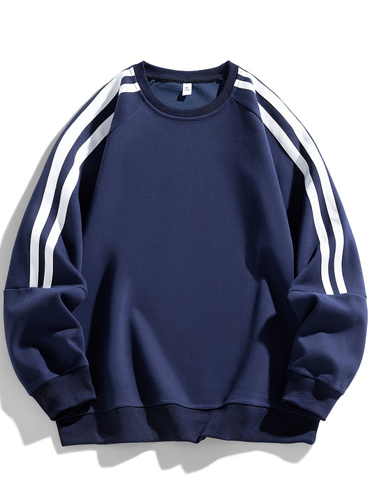 Men's side striped crewneck hoodie, comfortable and breathable, suitable for street and outdoor activities.