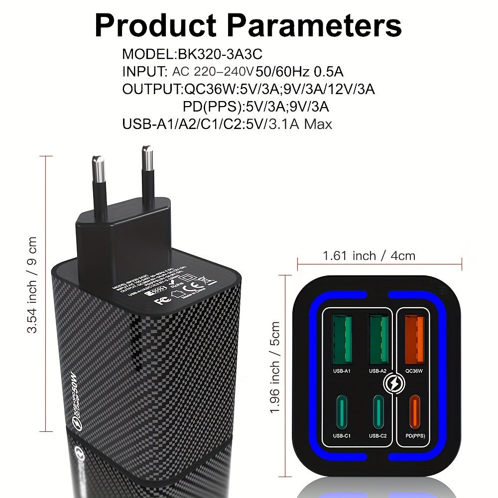 KAXOE 50W Быстрая зарядка USB-C настенный зарядное устройство, Европейский стандарт, светодиодный индикатор, совместимо с iPhone и Samsung, готово к путешествиям