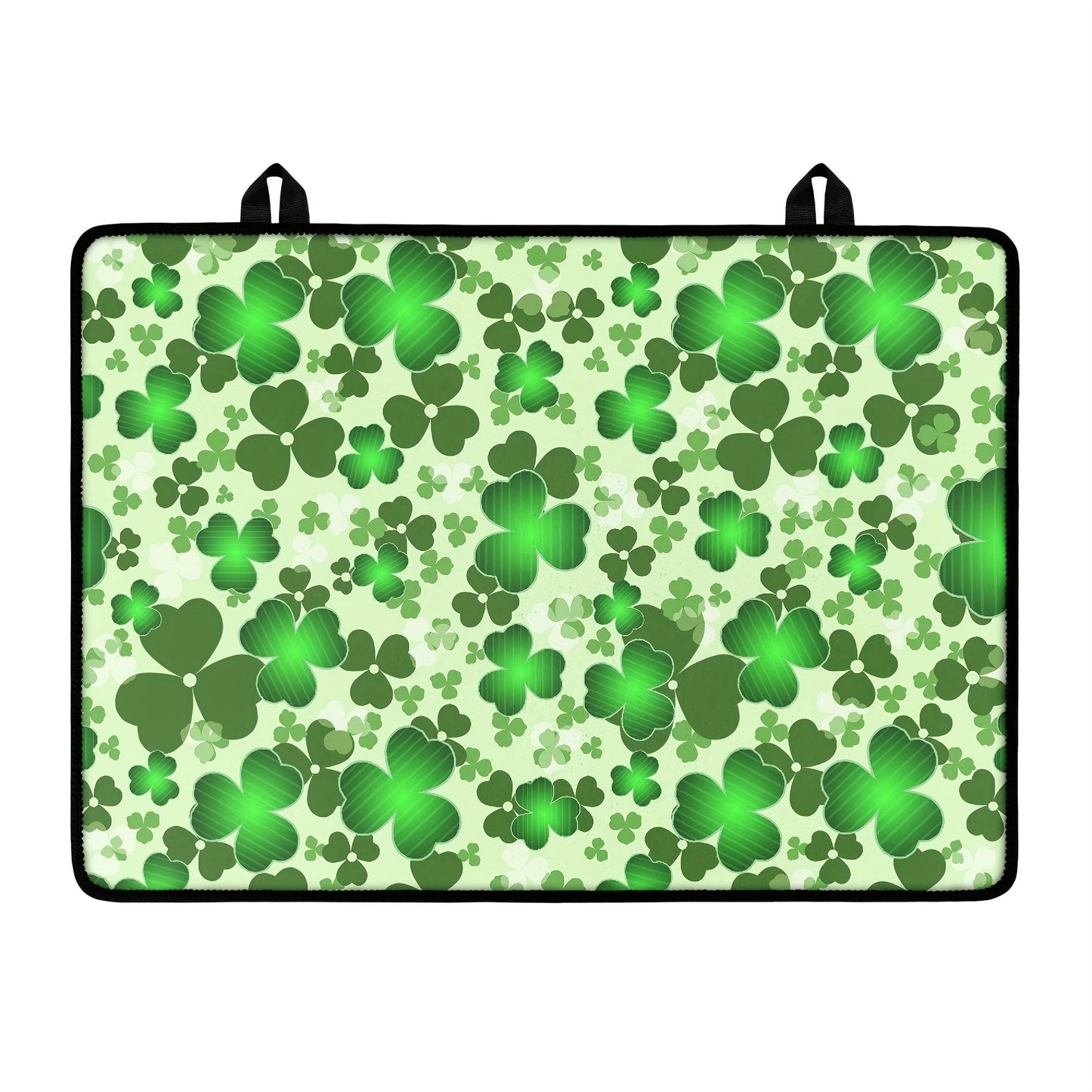 Heat-resistant non-slip stove cover featuring a St. Patrick's Day clover and green hat design. This glass ceramic protector includes a rubber guard and scratch-proof coffee mat, perfect for protecting your kitchen countertop space. It can also be used as