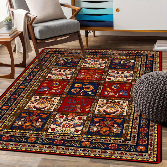 Vintage Bohemian Style Pattern Area Rug - Non-Slip Soft Floor Mat for Living Room, Bedroom, Balcony, Doorway, Office. Perfect for Home Décor, St. Patrick's Day, Easter and Aesthetic Room Décor. 1 Piece.