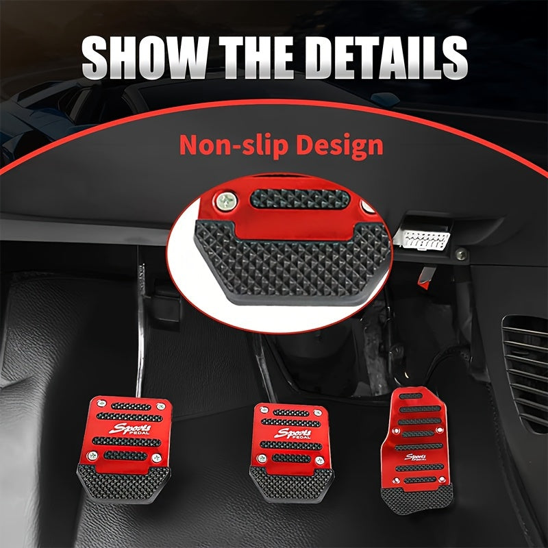 Set of 3 car pedal pads with anti-slip features for accelerator and brake pedals