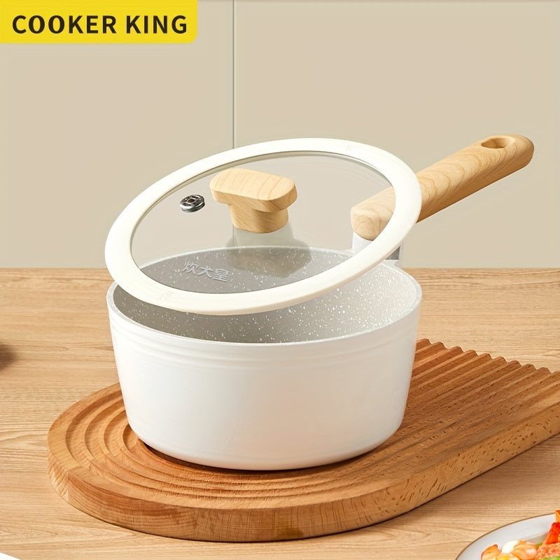 1pc COOKER KING Nonstick Saucepan, 18cm with Glass Lid, Non-Toxic, PTFE & PFOA Free, Heat-Resistant Handle, Induction Ready, Compatible with All Cooktops