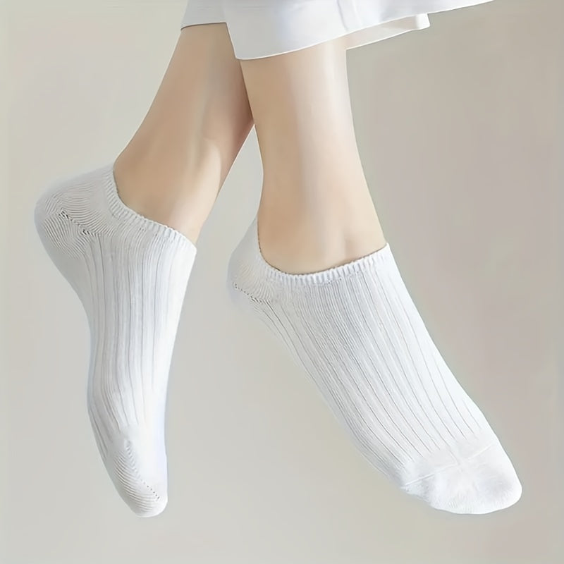 5 pairs of invisible women's boat socks for spring and summer, thin and non-slip.