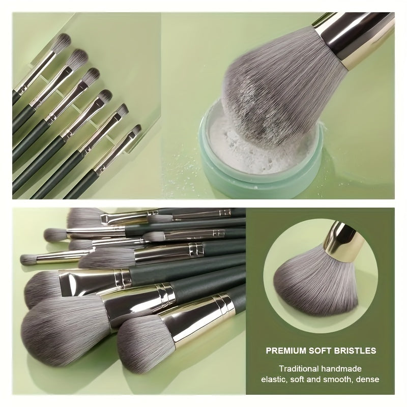 14pcs makeup brushes with soft synthetic bristles perfect for makeup, including brushes for rouge, foundation, eye shadow, and lips. Suitable for beginners to professionals.