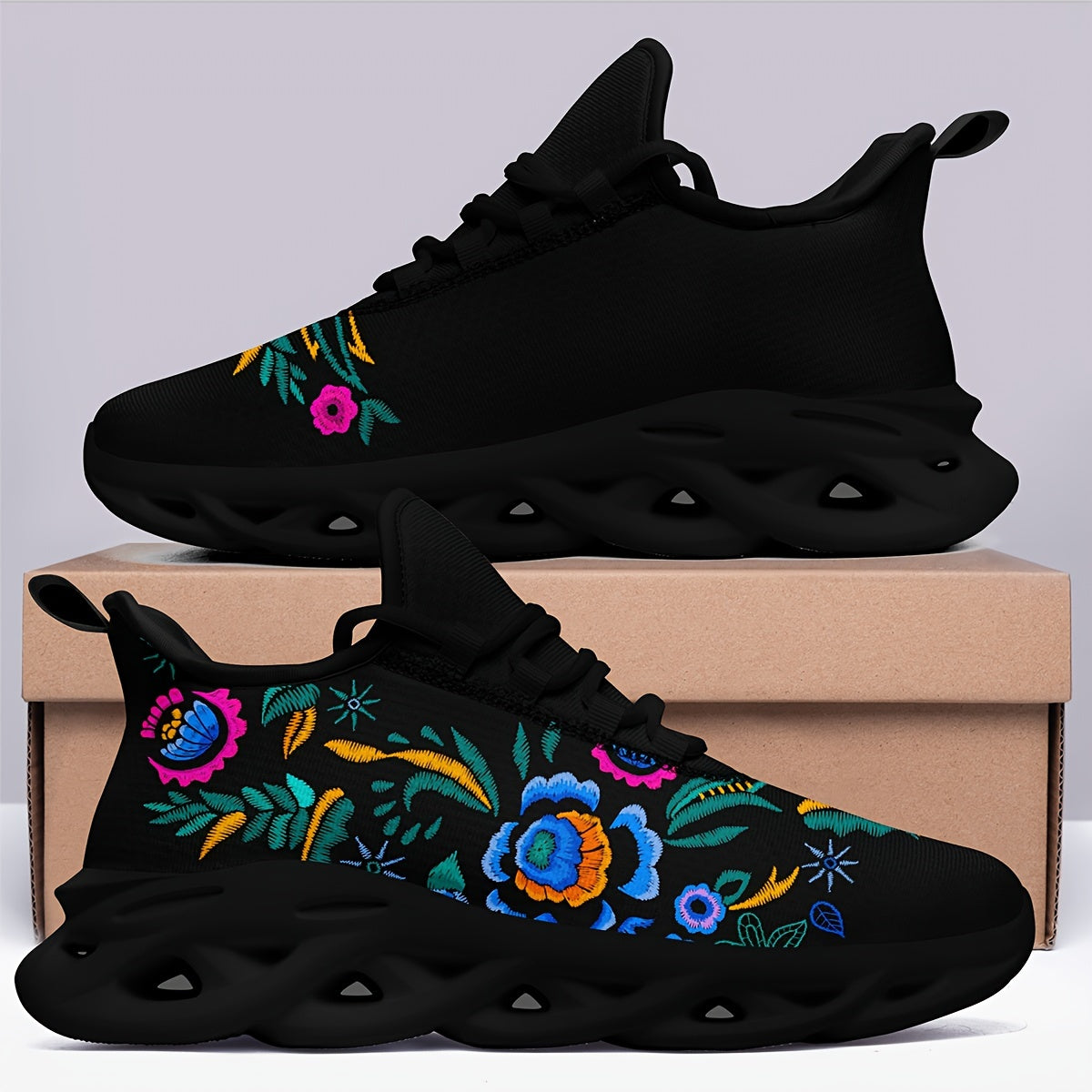 Breathable mesh sneakers with floral print for women featuring a height-boosting, lightweight design and non-slip sole. Includes bow detail and slip-on style, suitable for all seasons.