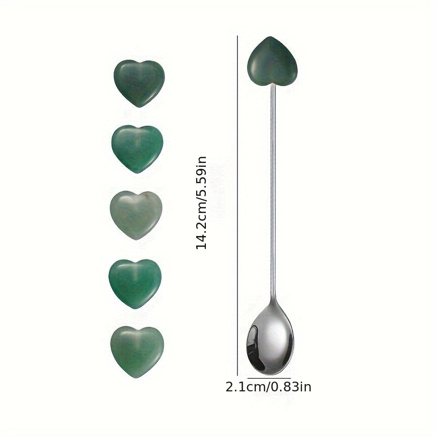 Enhance your dining experience with these exquisite stainless steel spoons featuring beautifully polished natural heart-shaped gemstones. Ideal for adding a hint of opulence to your coffee, tea, desserts, or appetizers. Perfect for special occasions such