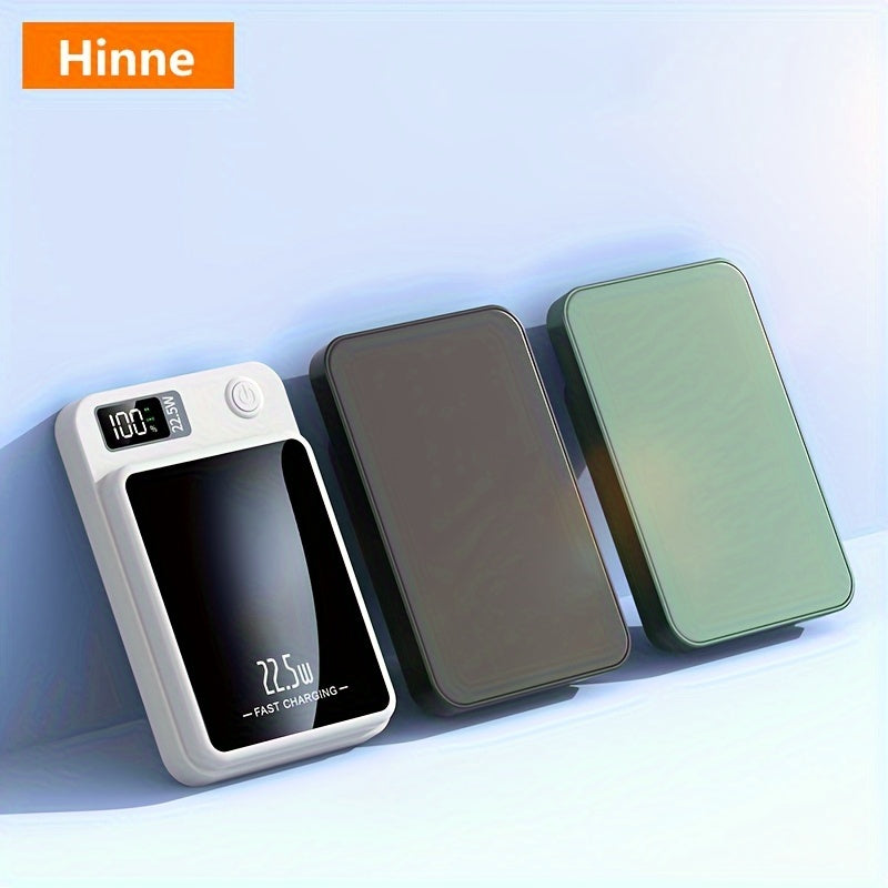 5000/10000mAh Hinne Mobile Power Bank with Super Fast Charge, Wireless Charging, LED Display, and Outdoor Emergency Backup.