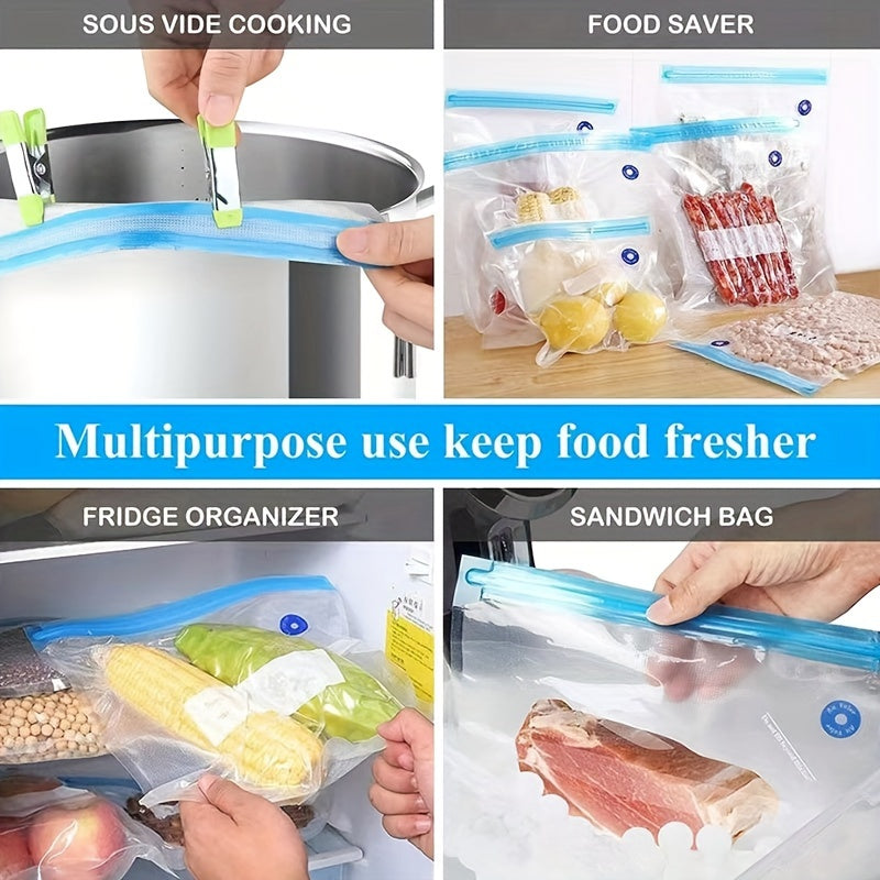 Keep your food fresh and extend its shelf life with these reusable food vacuum storage bags. Perfect for meal preparation or storage, these long-lasting vacuum sealed bags come in various sizes, including large, medium, and small. With a convenient