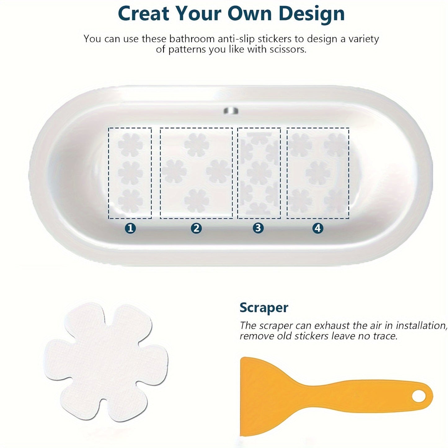 Нескользящие наклейки для ванны доступны в наборах по 3, 12 и 24 штуки. Эти прозрачные наклейки для пола в форме цветка идеально подходят для использования в ваннах, душевых полах, лестницах и стремянках.