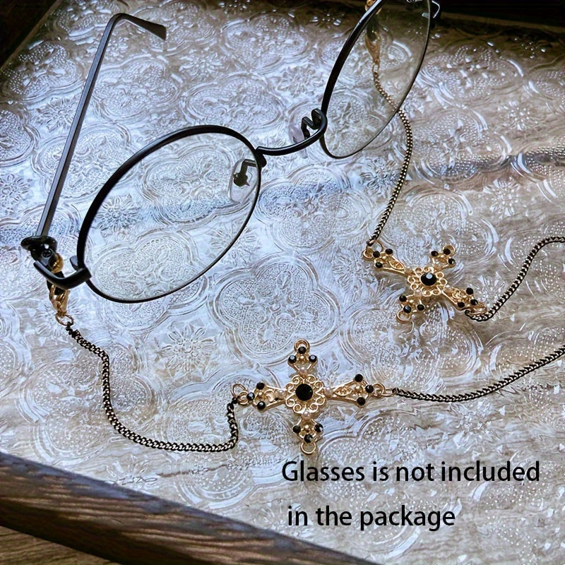 Vintage Gothic Cross Pendant Glasses Chain that functions as an Anti-Slip Sunglasses and Reading Glasses Lanyard. Also doubles as a stylish face covering lanyard for your mask and eyewear retainer.