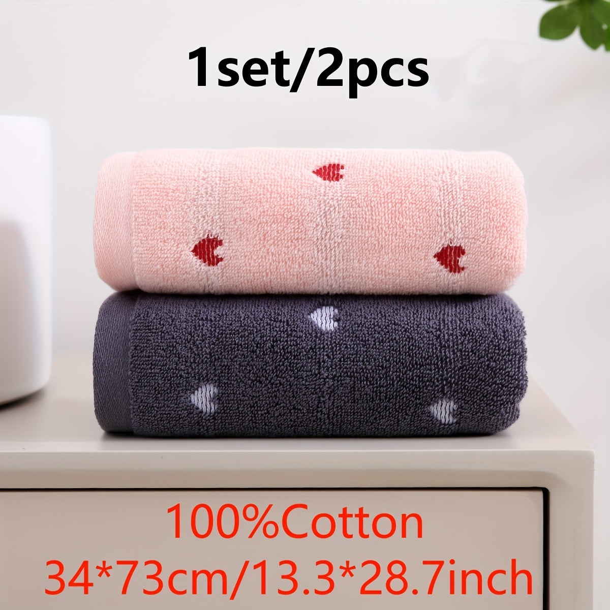 2pcs Heart Embroidered Hand Towels: Absorbent, Comfortable, Soft, Skin-Friendly. Perfect for Bathroom and Home Use.