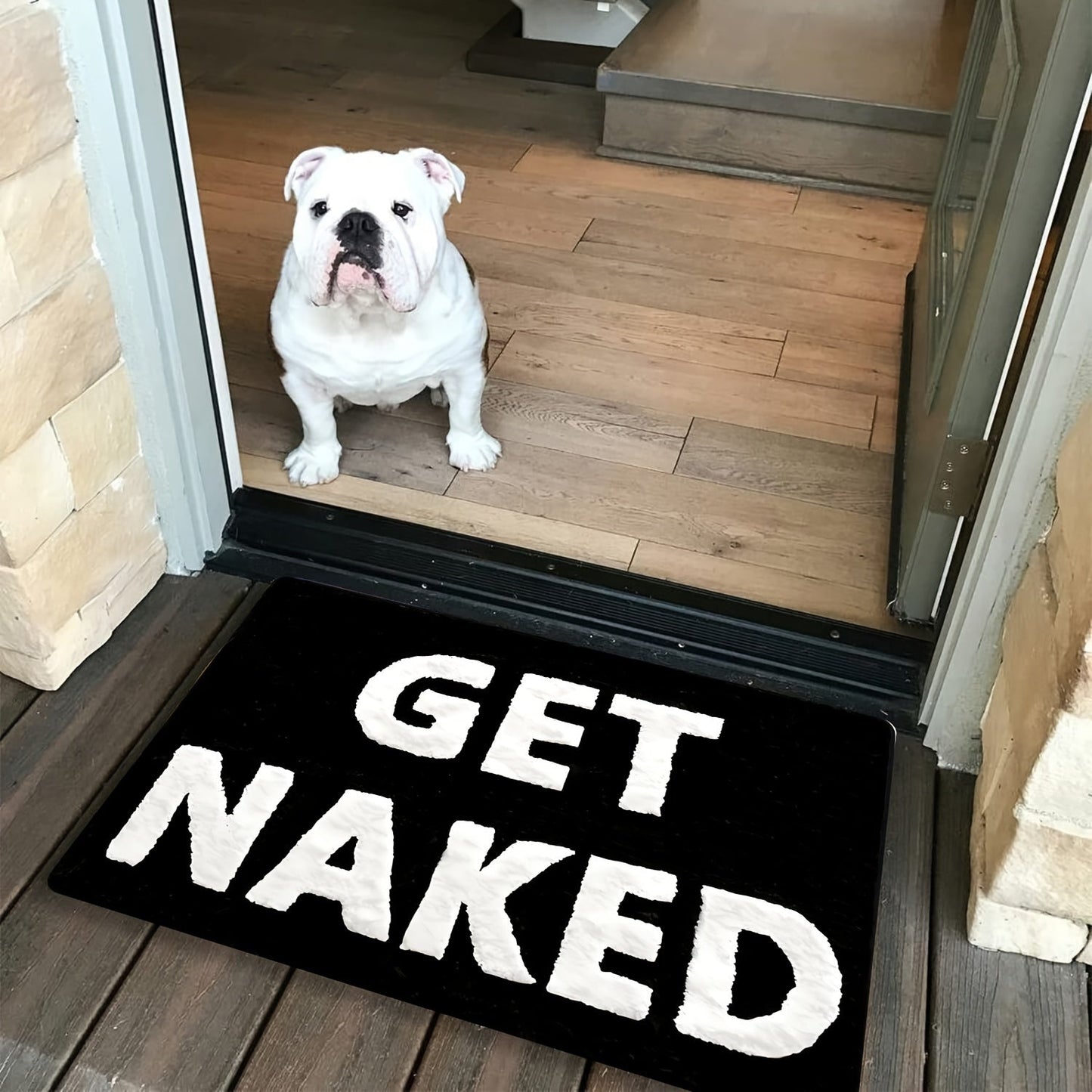 1 Piece Luxury Flannel Memory Foam Bath Mat - Soft Non-Slip Washable Bathroom Rug with a Funny "Get Naked" Design in Black and White - Made of Machine Washable Polyester - Rectangle Bath Carpet