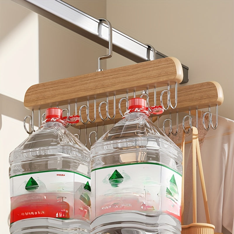 Wooden hanger with 8 hooks, perfect for organizing underwear, vests, ties, and more. Space-saving storage and drying rack for clothes.