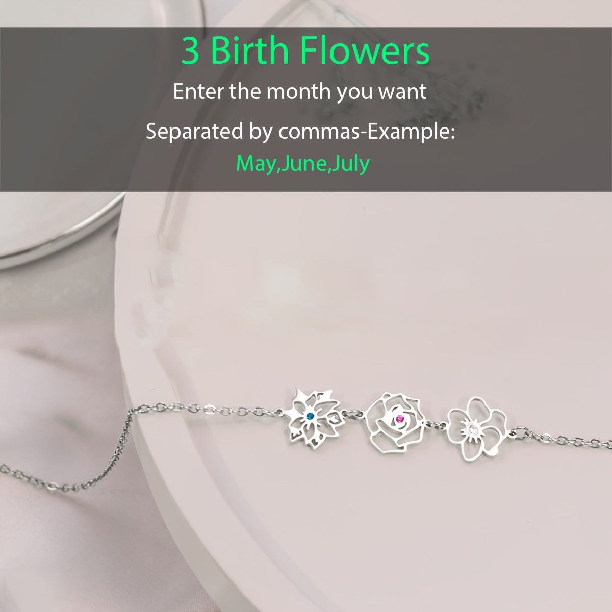 Customizable Women's Elegant Birthday Flower Necklace made with 18K Gold Plated Stainless Steel, featuring 2-4 Birthstones and Rhinestone Inlay - Ideal for Valentine's Day, Mother's Day, Christmas, and Bouquet Gift Giving.