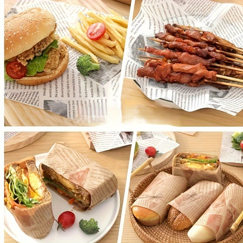 Set of 50 Greaseproof Food Wrapping Paper Sheets - Perfect for Wrapping Sandwiches, Burgers, Fish & Chips | Must-Have Kitchen & Dining Item | Oil-Resistant Paper for Clean Eating, Burger Wrapping