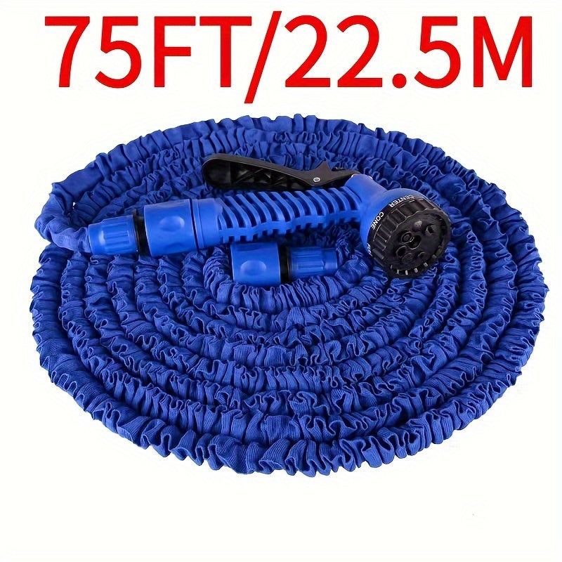 Versatile retractable garden hose with spray nozzle, durable rubber material for high-pressure car wash and irrigation. Compatible with thread standards in Europe and America, available in