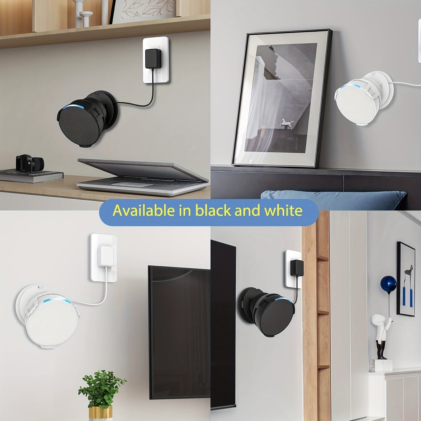 Mount your Amazon Echo Pop securely with the 1pc Speaker Wall Mount. This smart audio stand features an adjustable angle for optimal sound, and can be installed using either a sticky adhesive or screws for added stability. Perfect for keeping your