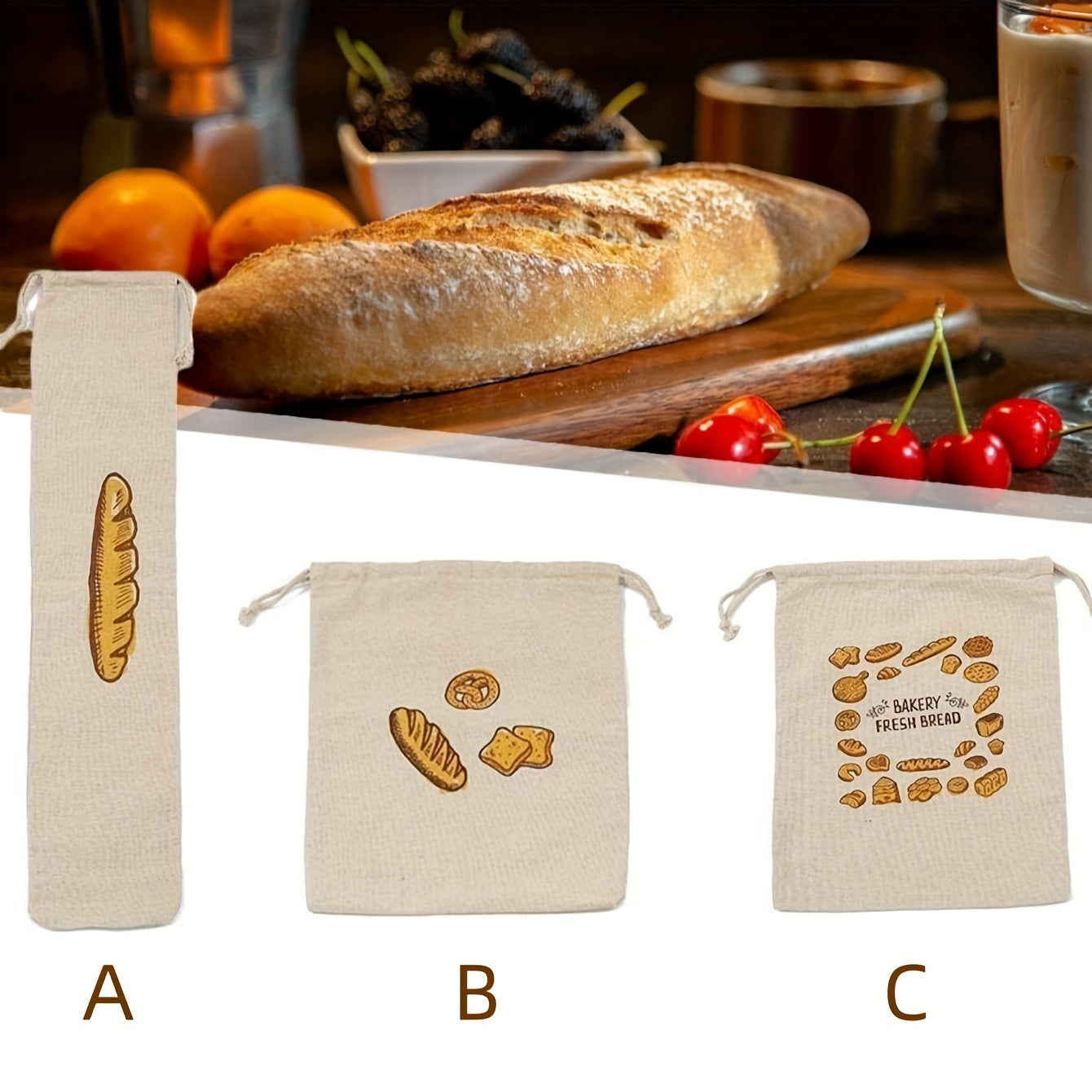 1 piece of Reusable Produce Bags, Shatterproof Reusable Bread Storage Bags, Portable Drawstring Bags made of Unbleached material, ideal for storing Bread, Toast, Baking Foods, organizing and storing in the kitchen, Great addition to Kitchen Accessories.