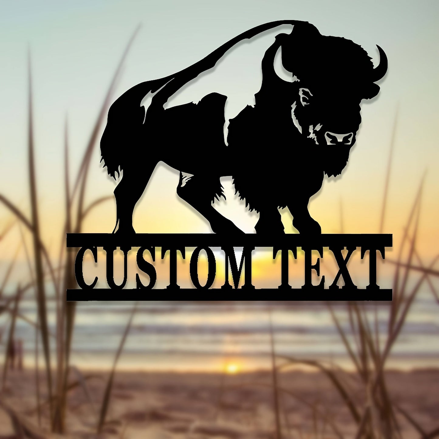 Bring a Personal Touch to Your Space with our Customizable Buffalo Metal Sign. Perfect for Bison Ranches, Hunting Lodges, and Farmhouse Decor. This Metal Wildlife Silhouette is Crafted for Ages 14 and Up, Adding an Artistic Touch to Your Home.