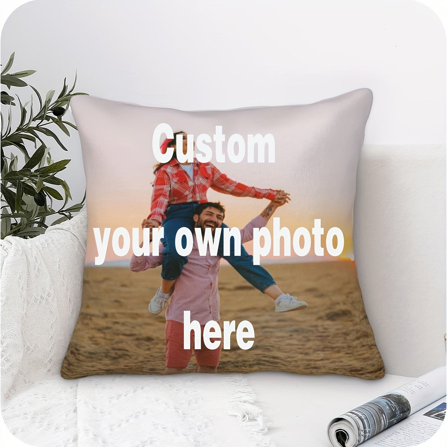 One-Sided Personalized Photo Pillow Cover - Made with Polyester Fabric, Great for Wedding and Family Pictures, Ideal for Valentine's Day or Anniversary Gifts - Insert Not Included, Single Piece, Durable Polyester Material