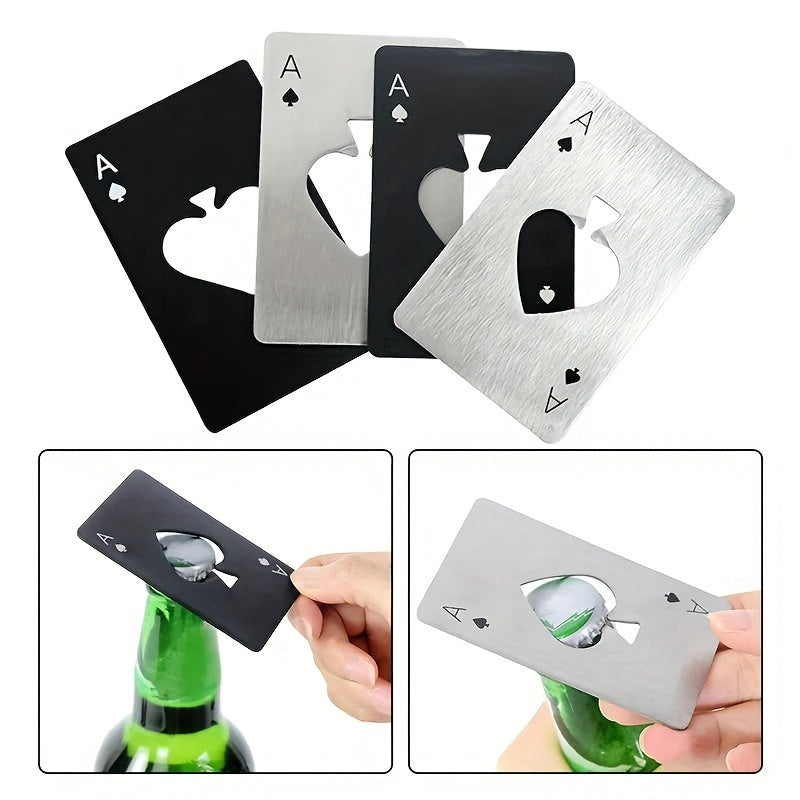 Stainless steel, credit card-sized bottle opener designed like a poker chip, perfect for bars and restaurants, makes a great gift.