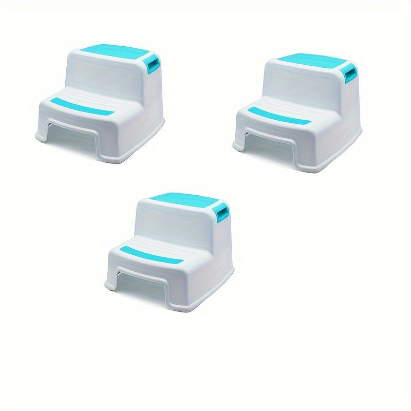 Step stool set made of plastic, perfect for children aged 3-12. Features a non-slip design and is easy to clean.