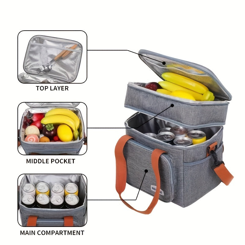 1 double layer insulated lunch bag for adults, suitable for work, school, picnic, or travel.