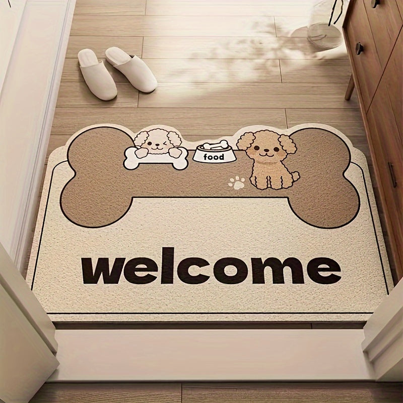 Adorable Puppy-Themed Non-Slip Welcome Door Mat - Plush, Easy-to-Clean PVC Entry Mat featuring Charming Dog Designs, Resistant to Stains, Ideal for Home Decor, Pet-Lovers Mat