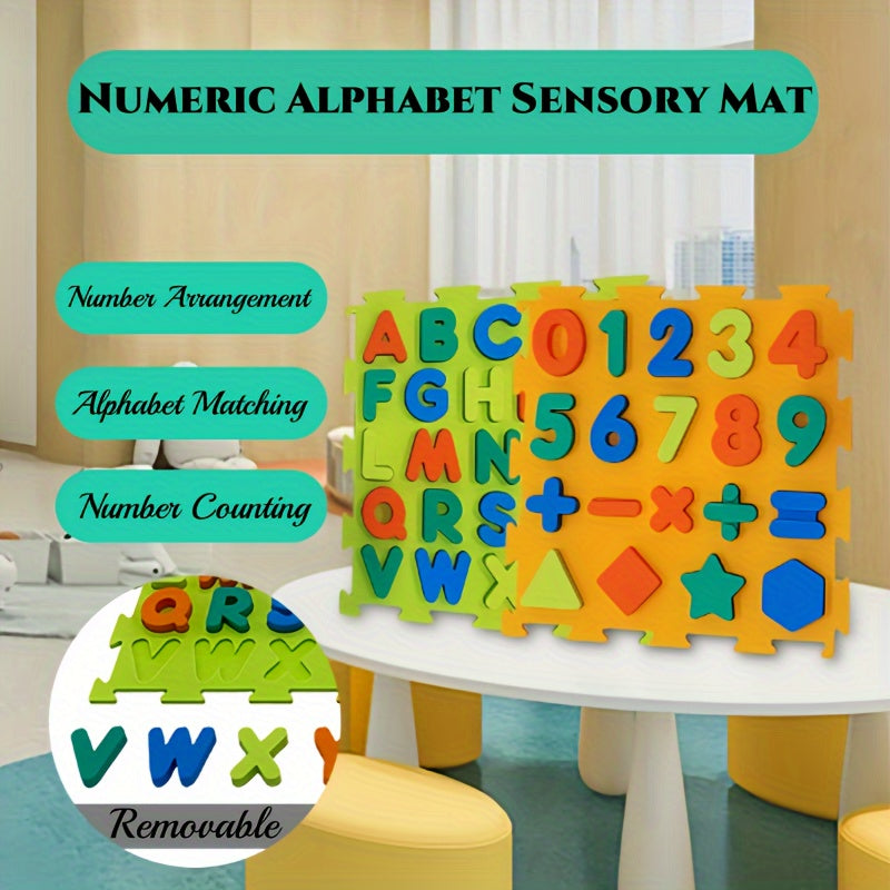 Set of 10 Sensory Mats: Educational Silicone Number & Alphabet Puzzle, Orthopedic Massage Mat for Children's Sensory Exploration