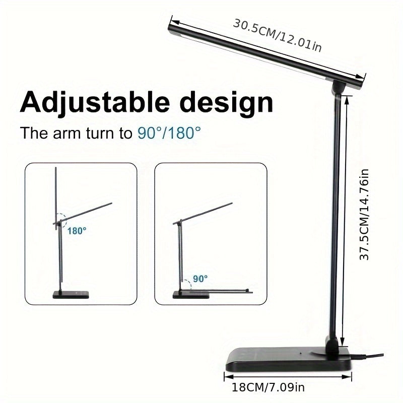 Adjustable LED Desk Lamp with Touch Control, 5 Lighting Modes & Brightness Levels, 45-Minute Auto Timer, USB Powered, Dimmable Table Lamp - White/Black