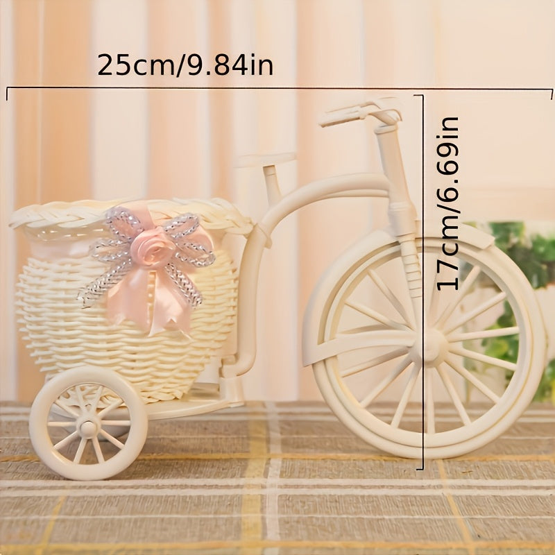 Stylish artificial flower pot on rattan cart for living room decor and supermarket displays.