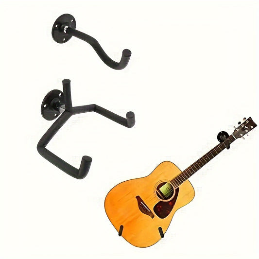 Sleek wall mount hanger for guitars and bass with secure hooks