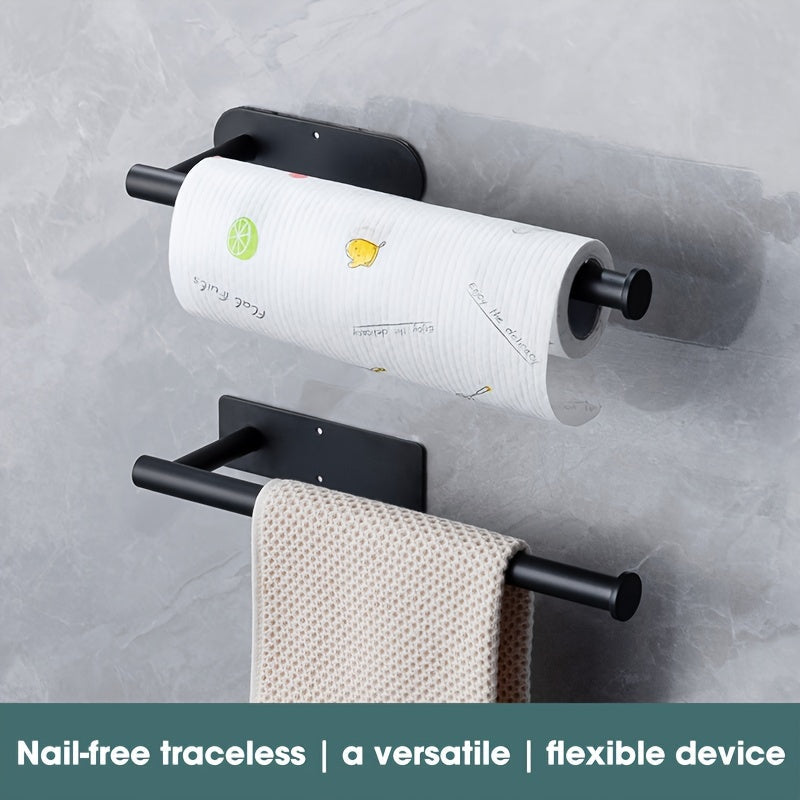 Durable Stainless Steel Kitchen and Bathroom Paper Towel Holder - Non-Perforated Easy Installation Shelf with High-Quality Materials, Strong Load Capacity, Corrosion and Rust Resistance.