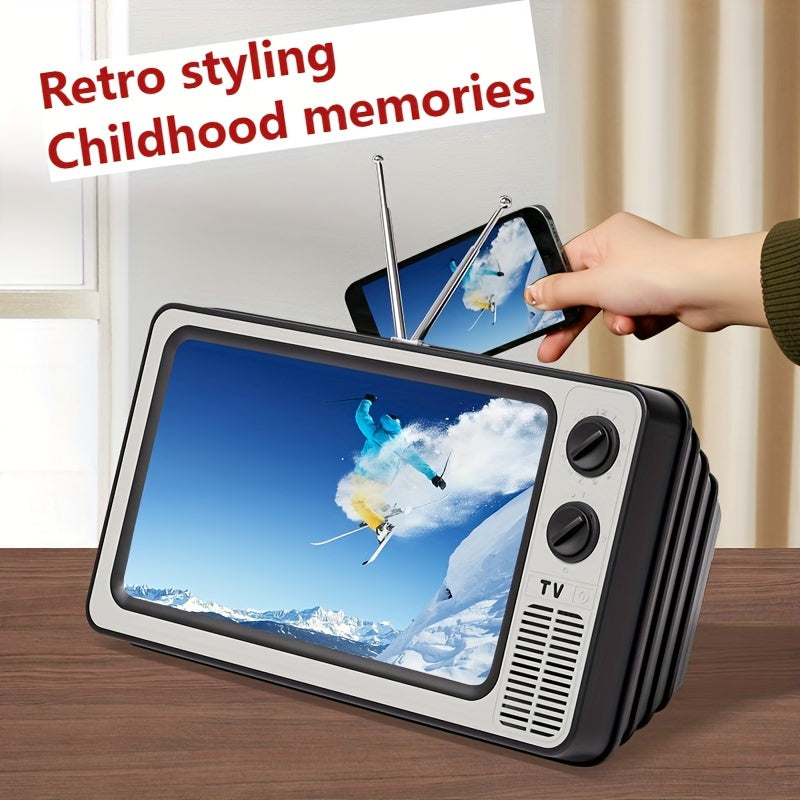 Vintage TV-shaped 30.48 cm phone screen amplifier magnifies 3D movies, videos, and games. Compatible with all smartphones.