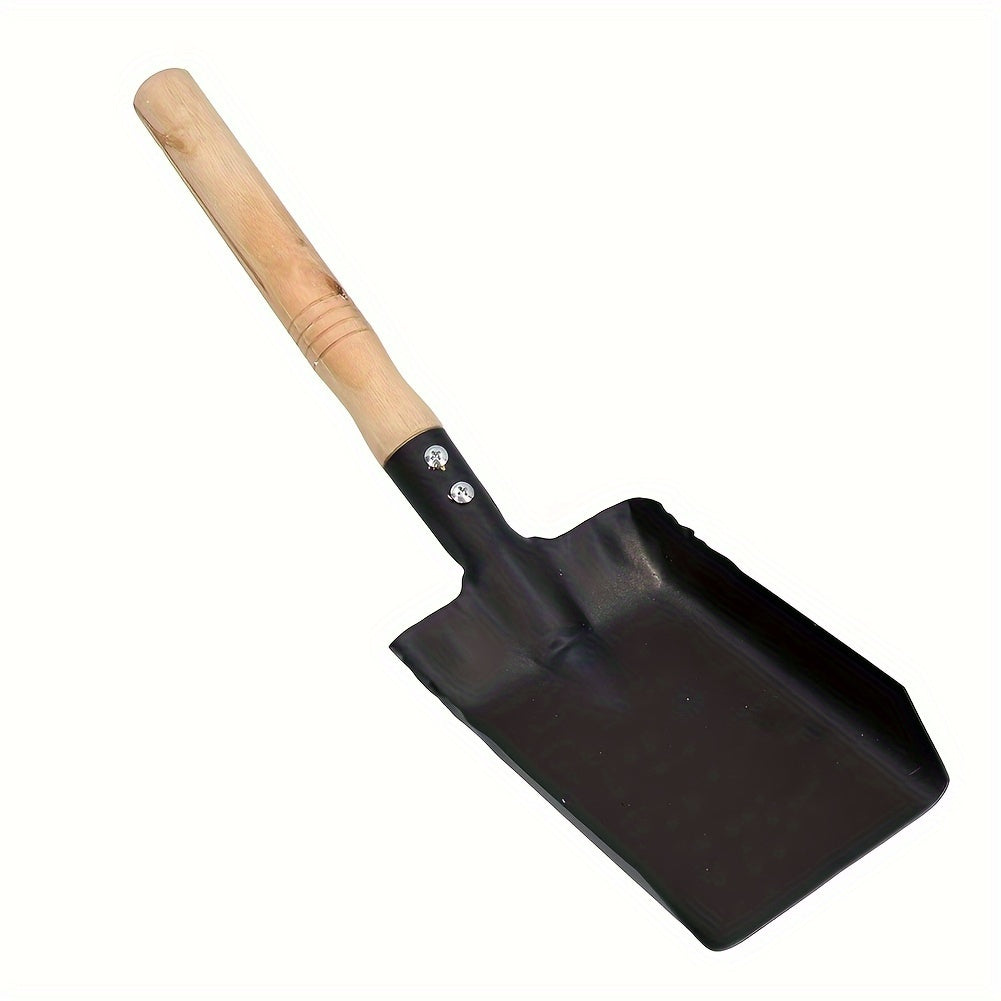 Wood Handle Fireplace Shovel - Durable Metal and Wood Ash Scoop for Efficient Fireplace Cleaning