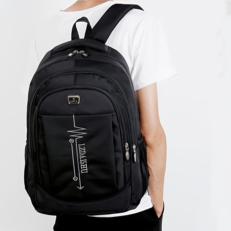 Men's casual nylon backpack, ideal for daily commute, travel, and high school, featuring a laptop compartment, drawstring closure, and school bag design.