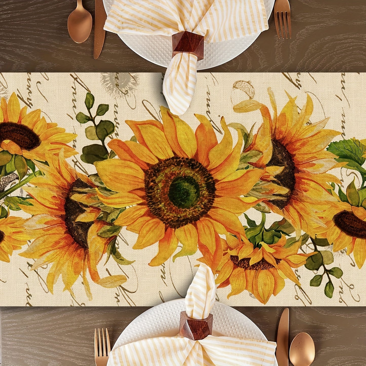 1pc Fall Sunflower Table Runner, Oil and Stain Resistant. Perfect for Home and Restaurant Use. Ideal for Seasonal Floral Decor in Kitchen or Dining Room.