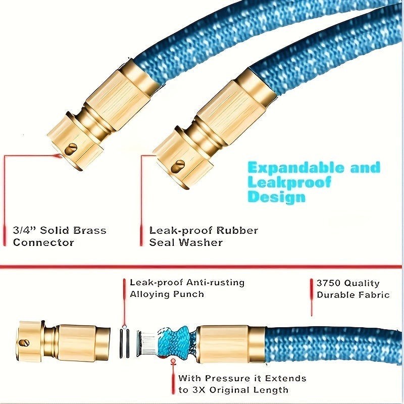 Retractable water hose with spray gun for car and garden washing.