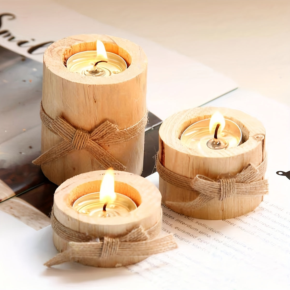 Set of 3 handmade wooden candle holders - perfect for holiday decor and candlelit dinners.