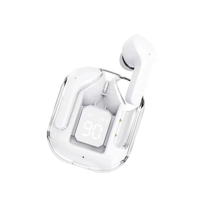 Transparent Design LED Wireless In-Ear Headphones with Touch Media Control, Low Latency, Long Battery Life, Comfortable to Wear, USB Charging, Type-C Port, Condenser Microphone, Open-back